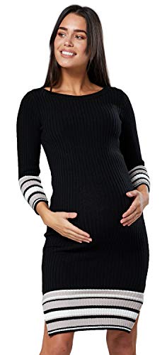 Chelsea Clark Premama Vestido de Punto Rayas Vestido Midi 3/4 Mangas.051p (Negro, 40-42, L/XL)