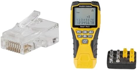 Klein Tools CAT6 200-Pack Pass-Thru Modular Data Plug Bundle with Scout Pro 3 Cable Tester Kit for Ethernet, Coax and Phone Cables