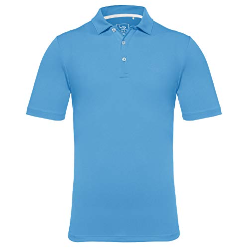 EAGEGOF Slim Fit Men's Tech Golf Shirt Short Sleeve Performance Tshirts T Polo Shirt Stretch (Bright Blue, L)
