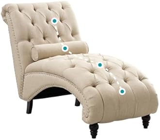 BALUS Chaise Lounge Chair Indoor, Button-Tufted Armless Upholstered Tlited Backrest Chaise Lounge with High-Density Sponge Seat Cushion & Support Pillow for Living Room Office, Beige
