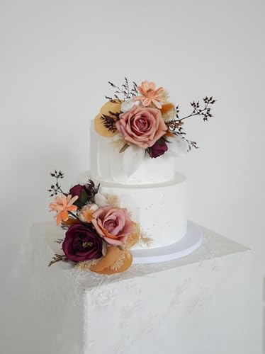 Set de dos adornos para torta con flores artificiales miniatura 4