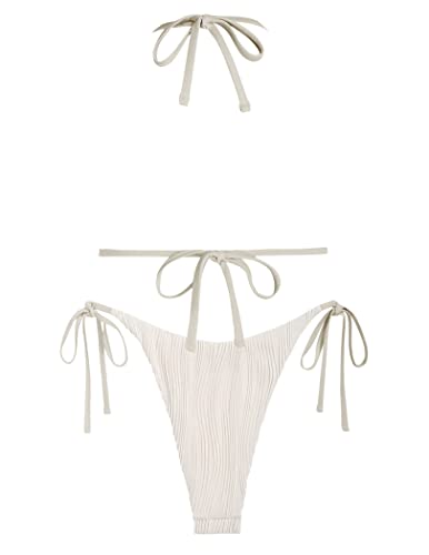 ZAFUL Bikini Sets for Women Halter Two Piece Swimsuit Ribbed High Cut Tie Side Thong Bathing Suit Sexy Padded Swimwear2