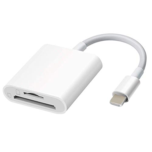 SD Card Reader for iPhone/iPad,Memory Card Reader Adapter with Dual Card Slot SD/Micro SD Card Reader Trail Game Camera SLR Camera Viewer Compatible with iPhone/iPad, No App Required-White