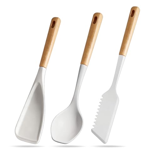 Svailse Silicone Spatula Set of 3 with Wood...