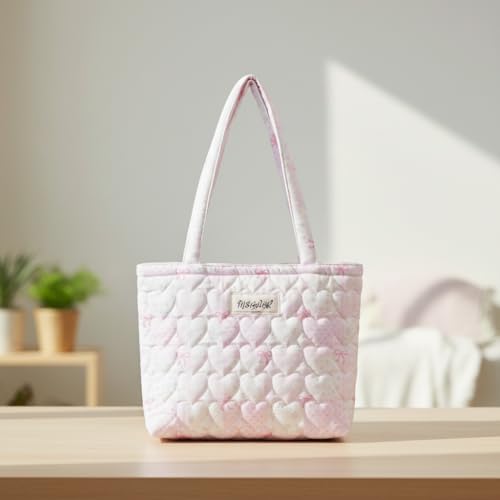 Image of Floral Quilted Cotton Shoulder Bag for Women Daily Use Medium Size Handbag Large Capacity Thickened Design Tote