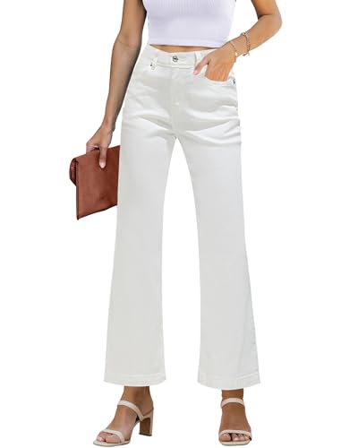 GRAPENT White Pants Women High Waisted White Jeans for Women Stretchy Trousers Pants for High...