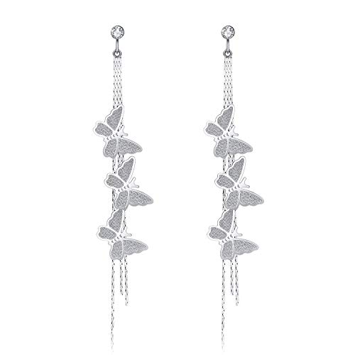 Kruckel Butterfly Long Drop Dangling Earrings -Sparkly Bright Arc-Shaped, Spring-Inspired Dangle Women Jewelry, Flying Silver, Easy - Wear Fashion Design Accesory Packed with Durable Jewelry Box