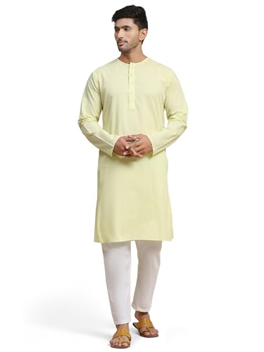 Image of Men's Pure Cotton Solid Kurta Pajama Set Round Neck Casual Yoga Dress