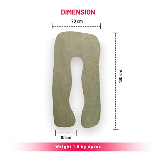 Image of U-Shaped Sleeping Pregnancy Pillow| Removable Washable Velvet Cover with Zipper| PregnoCare Fibre| Maternity, Nursing| Full Body Soft Support Bump, Head,Back, Shoulder, Hip, Leg & Belly(Mehandi Green)