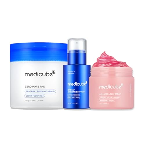 medicube Affordable Trio for Pore & Texture Care: Zero Pore Pads 2.0 and Zero Exosome Shot 7,500 PPM Spicule Facial Serum and Collagen Jelly Cream(50ml) | Skincare Set, Stocking Stuffers, Gift Sets