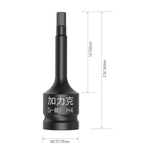 Image of 3PCS 3 /8 inch Square Drive H4(4mm) Impact Hex Bit Socket, 60mm(2.36 inch) Length, Hex Driver, Impact Grade, One-Piece Construction, 3 /8 inch Drive Allen Bit Socket, Cr-Mo Steel, Black