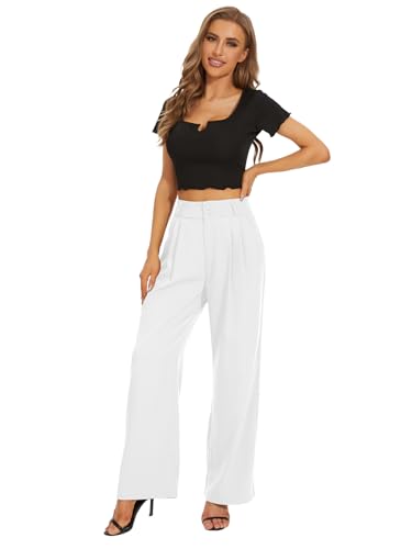 Women High Waist Wide Leg Dress Pants Pleated Front Wide Waistband Elastic Work Casual Long Trousers3