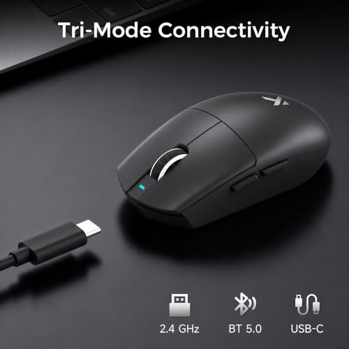 Image of MCHOSE G3 V2 Pro Wireless Gaming Mouse, Symmetrical, PAW3395, 26K DPI, Tri-Mode Connection, Wireless /Wired 1K Polling, 59g Weight, 800mAh Battery - Black