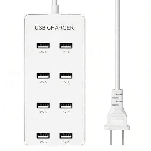 USB Wall Charger USB Charging Station for Multiple Devices 8-Ports Charging Hub Strip Smart Charger Block Compatible with iPhone Galaxy iPad Tablet and Other DevicesWhite
