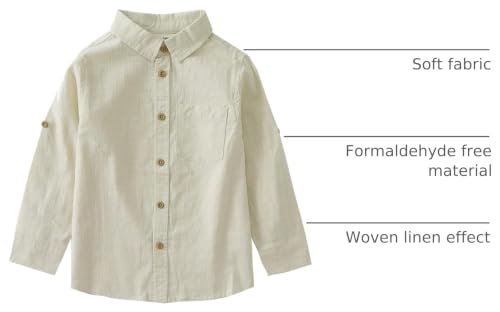 Image of MOMOLAND Little Big Boys Long Sleeve Woven Cotton Button Down Linen Design Shirt Solid Printed