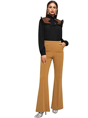 Floerns Women's Long Sleeve Bow Tie Mesh Chiffon Blouse Top Black M