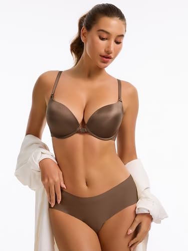 Image of Front Closure Bra Push Up Plunge V Front Clasp Bras Padded Add Cup Demi Underwire Lift T Shirt Smooth Bralette