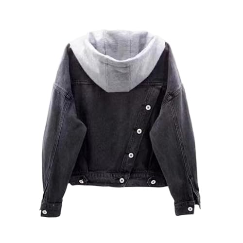Veste en jean pour femmes grise avec capuche et grandes poches casual