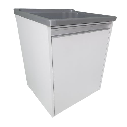 Tanque de Lavanderia 26l Plastico + Gabinete MDF Suspenso de Parede Pequeno (Cinza)