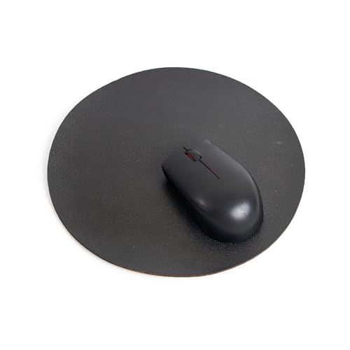 Image of Bellblock Round Mouse Pad | Computer Mouse Mat | Vegan PU Leather | Anti-Slip | Smooth Mouse Control | Spill-Resistant Surface | Black & Tan Brown | Diameter 22 cm (Pack of 1)