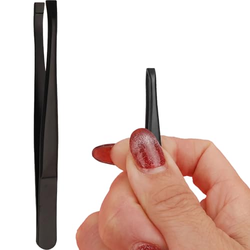 ToolHouse Flat Tip Tweezers Precision Straight Tip Tweezers for Eyebrow Hair Removal Manual Flat Tweezer for Women Men Beauty Grooming Tool for Facial Work Black