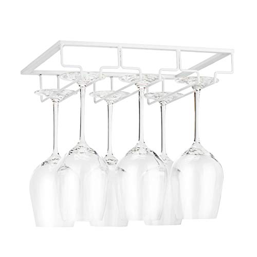 FOMANSH Support de Verre à Vin - Porte-Verres à Pied Suspendu sous Armoire en Métal avec Vis, Support de Rangement pour Verre en Fer Inoxydable avec 3...
