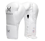 HIT N MOVE Süvari Horsehair Boxing Gloves Hook and Loop, Lace-Up Boxing Gloves Men, Boxing Equipment, MMA Gloves Men, UFC Gloves Horsehair and 100% Cow Leather (Lace-Up White, 16 Oz)