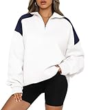BTFBM Quarter Zip Sweatshirts For Women 2024 Fall Fashion Long Sleeve Color Block Casual Y2k Activewear Pullover Tops(Beige White, Small)