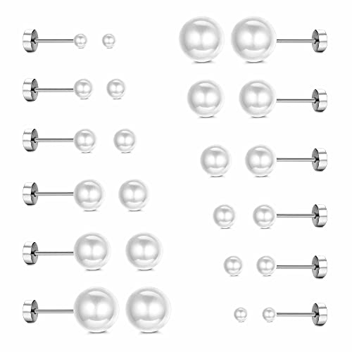 Diamday 12 Paar Faux Perlen Ohrstecker für Frauen Mädchen Runde Kugel Perlen Ohrringe ür Damen Hypoallergen Mischgrößen 4-12MM Cover