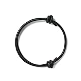 GENIQUE 3mm Genuine Leather Bracelet for Men - Adjustable Mens Leather Bracelet, Black String Bracelet (Sliding Knot Black)