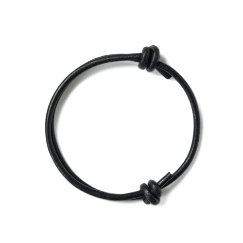 GENIQUE 3mm Genuine Leather Bracelet for Men - Adjustable Mens Leather Bracelet, Black String Bracelet (Sliding Knot Black)