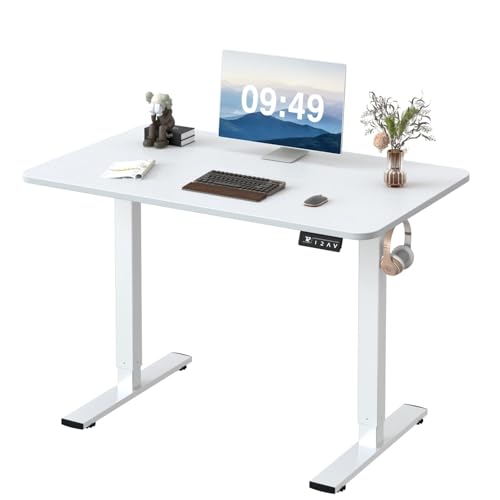 Furmax Electric Height Adjustable Standing Desk Large 40 x 24 Inches Sit Stand up Desk Home Office Computer Desk Memory Preset with T-Shaped Metal Bracket, White