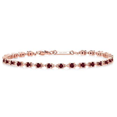 Gem Stone King Red Garnet Tennis Bracelet for Women in 925 Sterling Silver | 1.62 Cttw | Round 2.5MM | Gemstone January Birthstone | 7 Inch