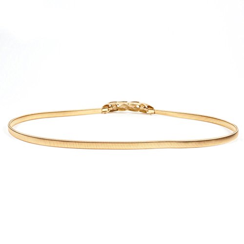 E-Clover Cintura feminina moderna de metal elástica cintura cinto skinny, Ouro 2, 0.8cm*70cm