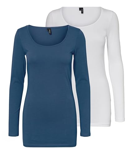 VERO MODA Damen VMMAXI My LS Soft Long U-Neck GA 2P 10167784, Insignia Blue/Bright White, XS – Ansicht 1
