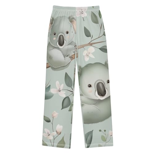 Koala Flowers Print Boys Long Pants Soft Trousers Elastic Waist Kids Lounge Bottoms with Pockets S-XL