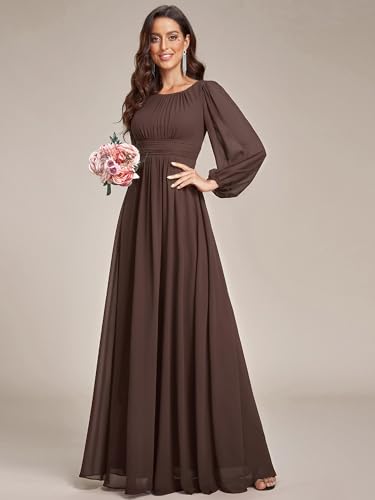 Image of Ever-Pretty Women's Crewneck Long Lantern Sleeves Floor Length A-Line Pleated Chiffon Formal Dress 0106B
