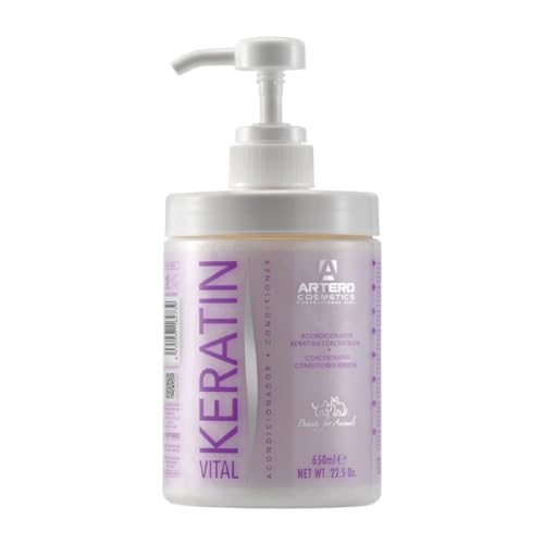 Artero Keratin Vital acondicionador para perros con queratina, 650 ml | Pelo largo, seco o dañado, yorkshire, bichón maltés y shih tzu, también gatos, menos encrespamiento, mascarilla desenredante