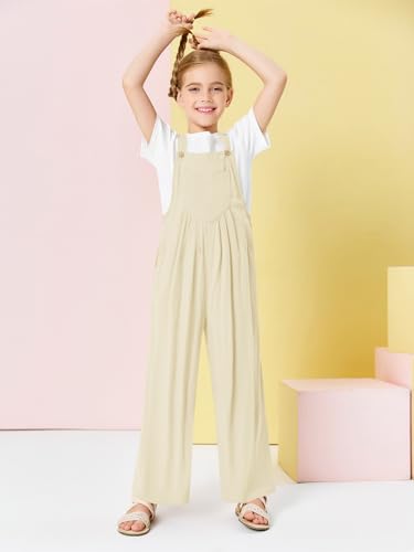 Image of Haloumoning Girls Overalls Kids Casual Sleeveless Wide Leg Jumpsuit Loose Rompers with Pockets 5-14 Years