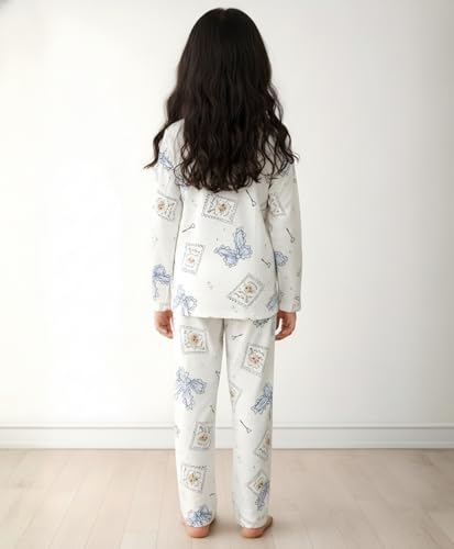 Image of ANTHRILO Bow Key CAT Long Sleeve Pyjama Set - White | 1-2 Years