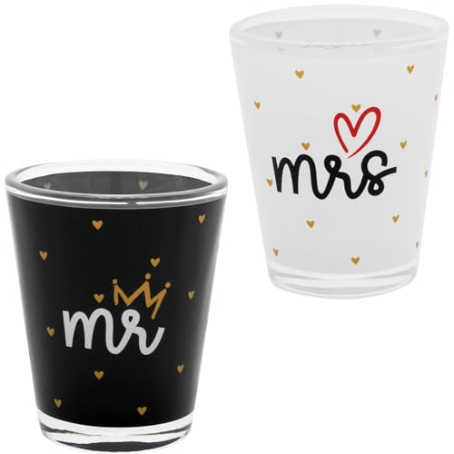 GRUSS & CO Schnapsglas-Set Motiv 'Mr. & Mrs.' | Geschenkset mit 2 Schnapsgläsern, 6 cl, in Geschenkbanderole | Hochzeitsgeschenk, für Paare, für zwei | 73871