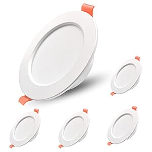 Sweier LED Einbauleuchten Ultraflach(33mm),IP44 Einbaustrahler 230V,7W 600LM Warmweiß 3000K-Einfache Installation für Badezimmer,Küche&Wohnzimmer Einbauspots(5er-Pack,weiß,Aluminium, 90mm Ausschnitt
