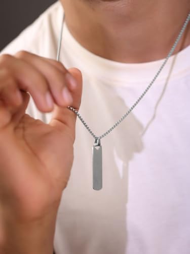 Image of Urban Tag Collection | Stainless Steel Pendant Chain Necklace For Men And Boys | Silver and Black Colour | Anniversary Birthday Gifts