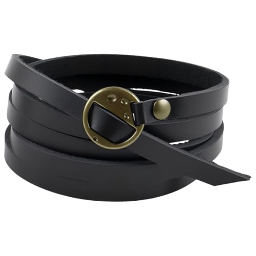 CALFOVERA Pulseras de Cuero Genuino, Estilo Occidental, Apilables, Estilo Vintage Punk, Ajustable, Estilo Bohemio, En Capas, para Hombres Y Mujeres, Joyería Hecha A Mano (Negro).