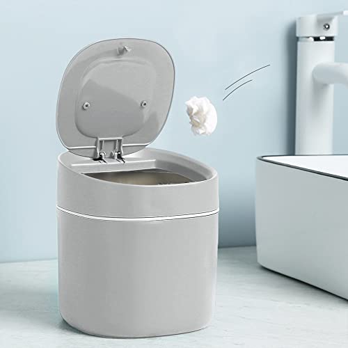 ACONDE Table Trash Can, Desktop Trash Can with Lid, Mini Cosmetic Bin, Used for Bathroom Kitchen, Office, Portable Lid Removable, Grey - Image 3
