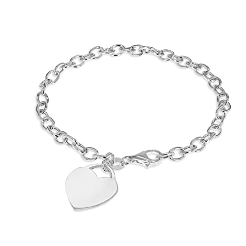 Tuscany Silver Women's Sterling Silver 16.8mm x 18.9mm Heart Charm Belcher Chain Bracelet of Length 19 cm/7.5''