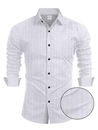 Image of Tailored Fit Men's Embossed Cotton Fabric with Long Sleeves Premium Casual Shirt for Men