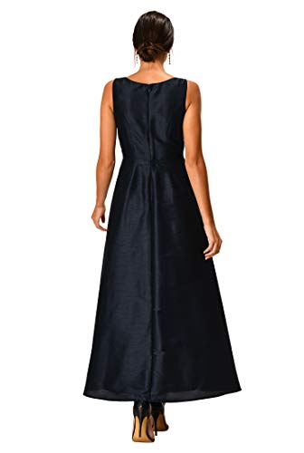 Eshakti Fx Asymmetric Wrap Skirted Dupioni Dress M-10 Deep Navy #TOP1