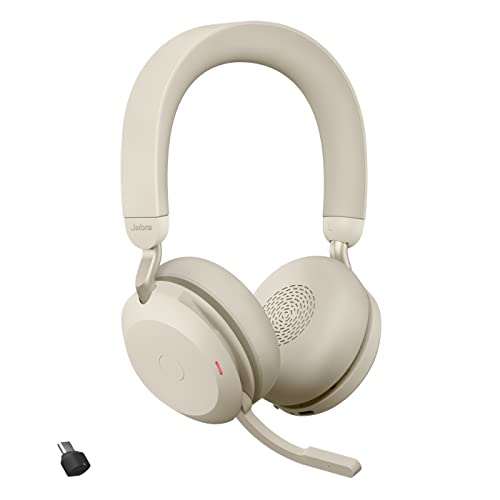 Jabra Evolve2 75 Wireless PC Headset with 8-Microphone Technology – Dual Foam Stereo Headphones with Advanced Active Noise Cancellation, USB-C Bluetooth Adapter and MS Teams-compatibility – Beige