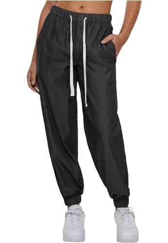 Urban Classics Ladies Light Denim Joggers Donna Pantaloni Tuta Nero L 100% Cotone